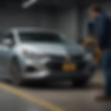 A satisfied buyer inspecting a used Chevy Cruze at a dealership