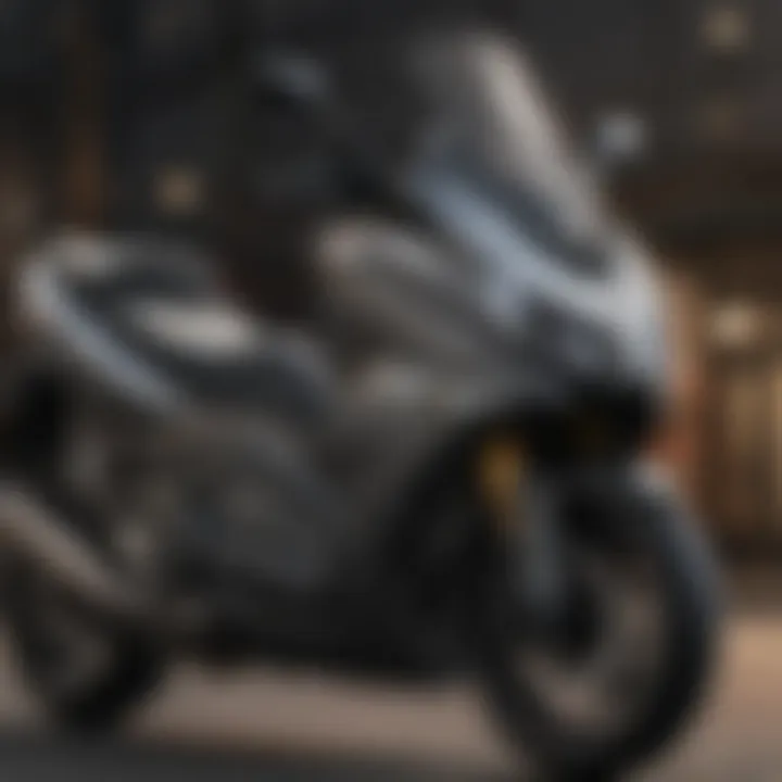 Close-up of Yamaha TMAX features and specifications