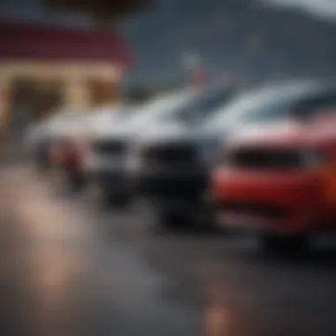 Dodge vehicles lined up for sale at the dealership