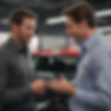 Customer interacting with a sales representative at Earnhardt Ford