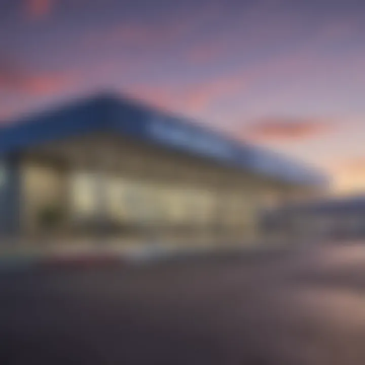 Exterior view of Earnhardt Ford dealership highlighting its architectural design