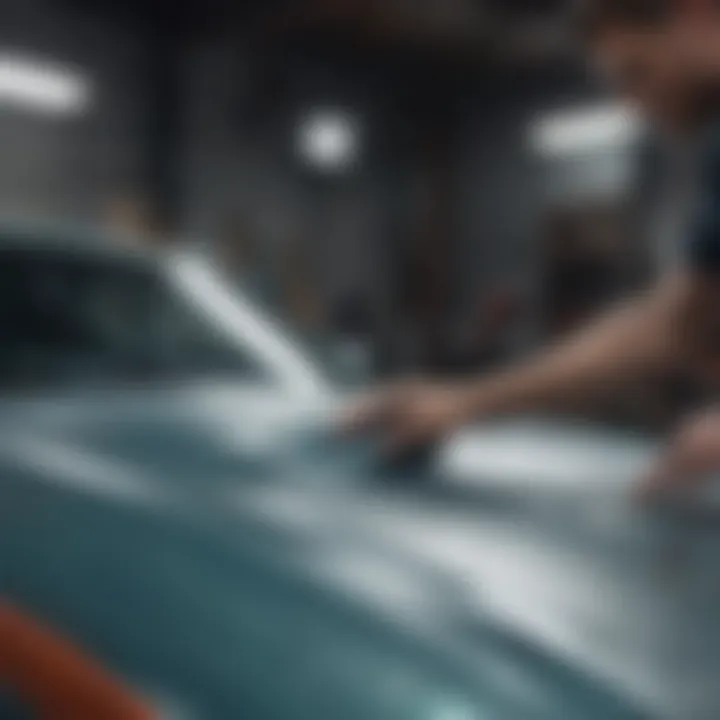 Polishing compound being applied to a car hood