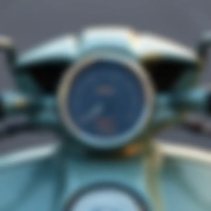 Close-up of moped fuel gauge showcasing efficiency