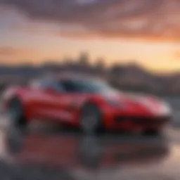 A stunning Corvette parked against the backdrop of Salt Lake City skyline