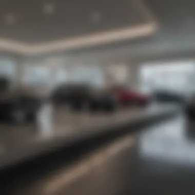 Luxurious interior of the Infiniti dealership with vehicles on display