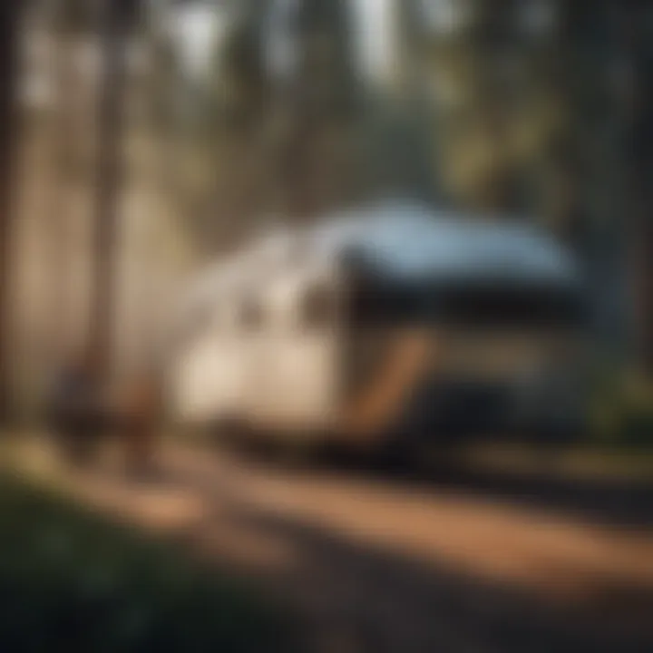 A couple enjoying their time outdoors with a travel trailer in the background