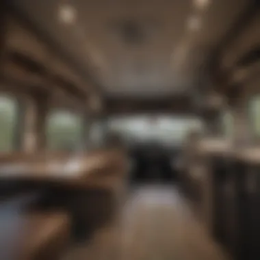 Interior view of a camper showcasing its amenities and space efficiency.