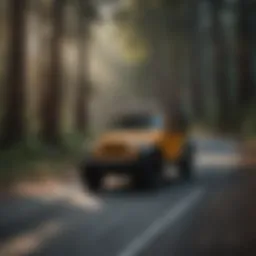 A captivating view of a Jeep vehicle on a scenic Redwood City road.