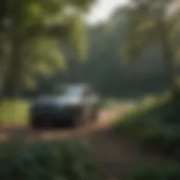 A scenic view of a used Jeep Cherokee parked in a lush Connecticut landscape