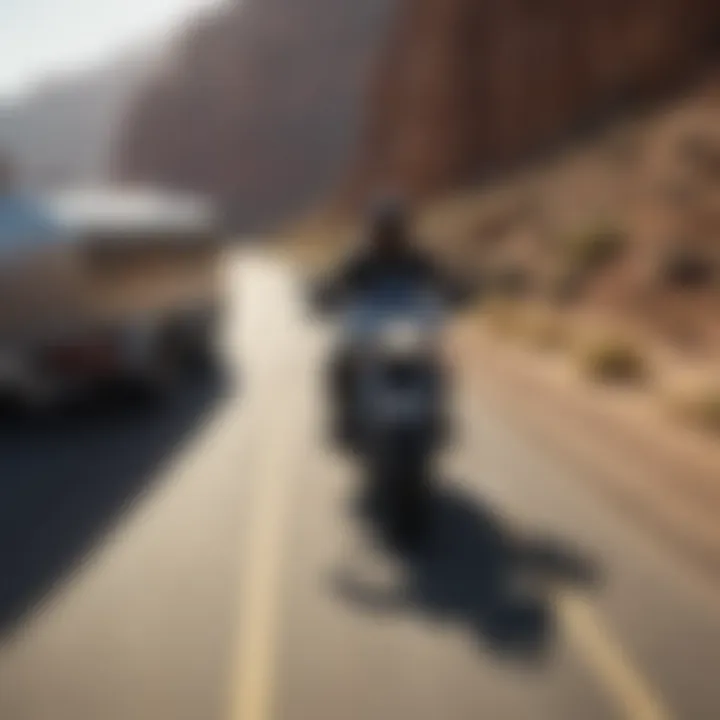 Motorcyclist using cargo trailer on a scenic journey