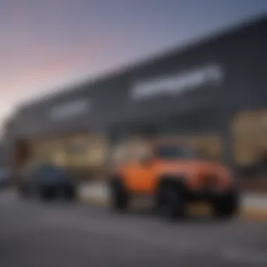 Exterior view of Hendershot Jeep dealership showcasing their logo and building design