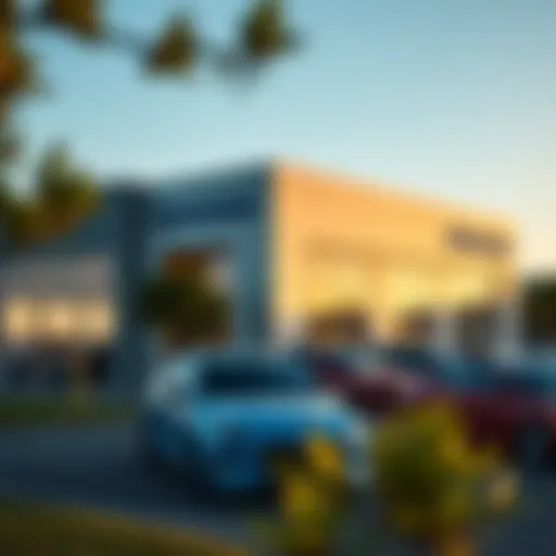 Exterior view of a Hyundai dealership in Kyle, TX showcasing a diverse inventory of cars