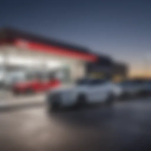 Exterior view of a modern Kia dealership in Fresno, showcasing the brand's latest models.