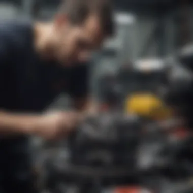 A mechanic examining a Nissan vehicle for timing belt issues