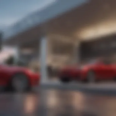 A person contemplating in front of a Tesla dealership