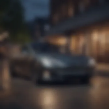 Tesla in Urban Elegance A stunning Tesla parked in an upscale urban setting