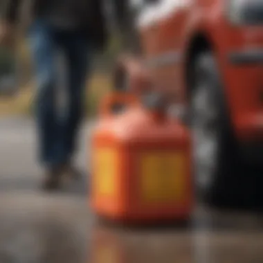 A person demonstrating proper safety protocols while handling a gas can.