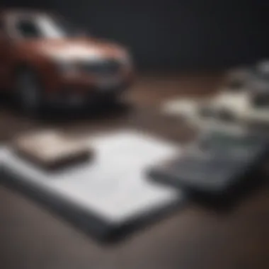 Understanding Financial Aspects of Vehicle Transfer A calculator with financial documents related to vehicle transfer fees