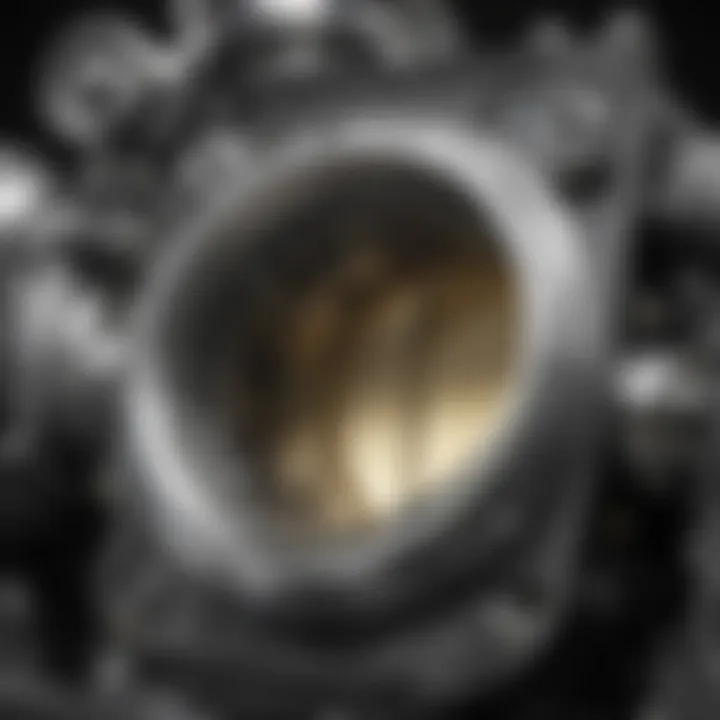 Close-up of a throttle body showing intricate components