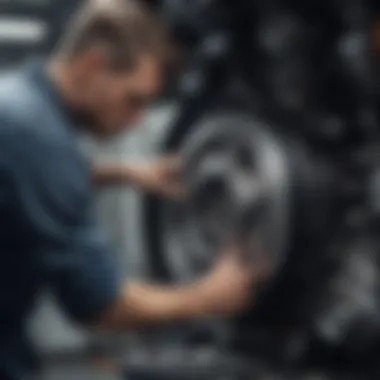 Auto mechanic inspecting a vehicle engine